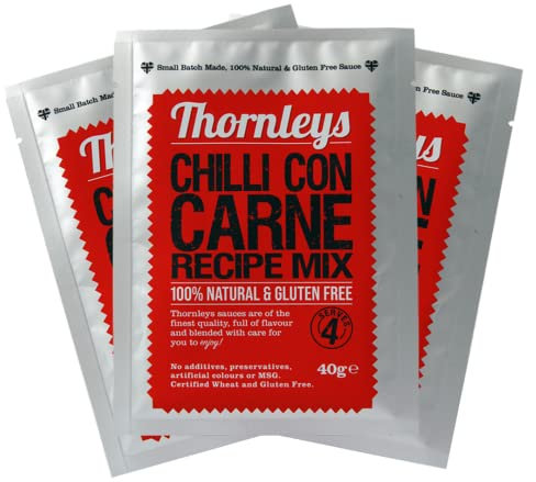 Thornleys Natural Foods | Gluten Free Chilli Con Carne Sauce Mix | A Full Flavour Family Meal | No Additives, Preservatives, Colours or MSG Powder | 1 Pack Serves 4