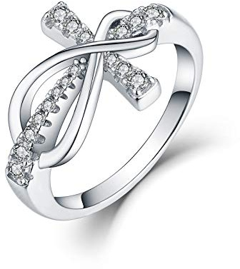JO WISDOM Damen Ringe silber 925 Infinity Unendlicher Kreuz Kruzifix Ring mit 3A Zirkonia Swarovski,Schmuck für Frauen