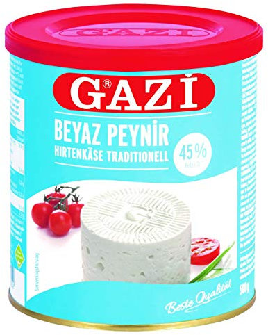 Gazi Hirtenkäse traditionelle Art - 1x 500gramm - Kuhkäse Käse Beyaz Peynir Cow Cheese in Salzlake Metalldose 45% Fett i. Tr. aus 100% Kuhmilch mild mikrobielles Lab vegetarisch glutenfrei Halal
