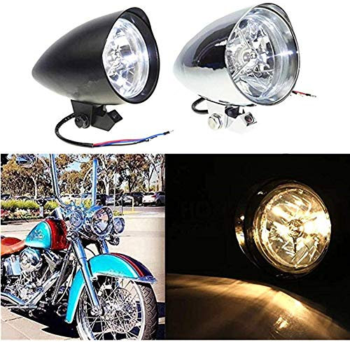 Motorrad Bullet Scheinwerfer H4 Visier Scheinwerfer Scheinwerfer für Harley Honda Suzuki Yamaha Kawasaki (Chrom)