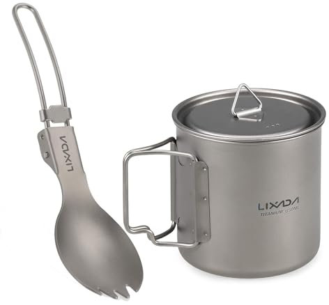 Lixada 300ML / 350ML / 550ML / 650ML Cookware Set Ultralight Titanium Cup with Dinner Folding Spork Tableware for Camping Hiking Hiking