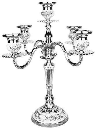 Tubayia 5 Armig Metall Kandelaber Kerzenhalter Kerzenleuchter Dekoration für Zuhause, Hochzeit, Restaurant (Silber)