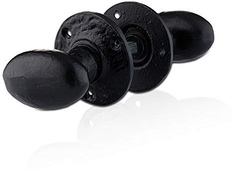 XFORT 63 mm schwarzes, antikes ovales Einsteckknauf-Set, schwarze Türknäufe, Vintage-Türgriffe aus Gusseisen, schwarze Innentürgriffe, schwarzer antiker Türknauf [1 Paar]