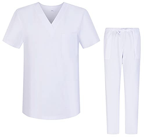 MISEMIYA - Unisex-Schrubb-Set - Medizinische Uniform mit Oberteil und Hose ref.6801-6802 - Large, Weiß 68