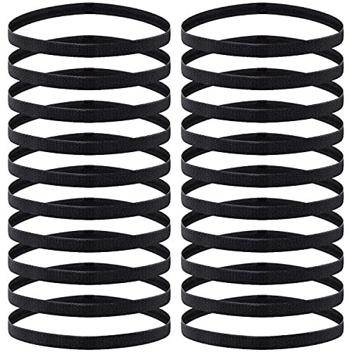 Duufin 20 Stück Sport Haarband Anti-Rutsch Stirnbänder Elastische Haarbänder Sport Stirnband Dünn für Damen Herren Yoga Fitness, Schwarz