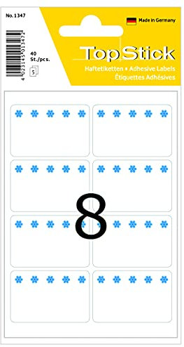 TopStick 1347 Tiefkühletiketten, 400 Stück, 40 x 26 mm, 8 pro Bogen, selbstklebend, matt, blanko Papier Gefrieretiketten zum Beschriften, Klebeetiketten Aufkleber für Gefriergut, weiß