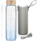 Ferexer 1 Litre Gourde en Verre Borosilicate avec Paille et Marqueur de Temps de Motiavation et Housse, 1l Bouteille d'eau en Verre, Sans BPA Bleu dégradé