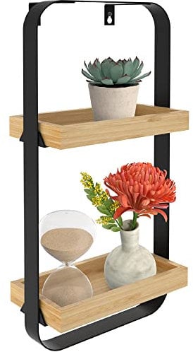 Gadgy Wandregal Schwarz Metall - 100% Bambus, für die Dauer gebaut - Wanddeko fur Küche und Bad - Passt in Jedes Interieur - Wandregal Klein 50 x 24 x 12 cm - Deko Schlafzimmer