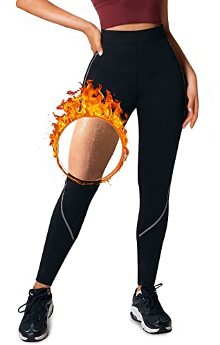 Bingrong Sauna Sweat Pants for Women Neoprene Sauna Leggings Yoga Hot Thermos Workout Pants with Side Pocket(Black Grey,3XL)