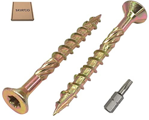 SKIR'CO Lot de 50 vis à bois universelles en acier zingué jaune 6,0 x 50 mm, tête fraisée Torx, type 17, vis à panneaux d'aggloméré (50, 6,0 x 50 mm)