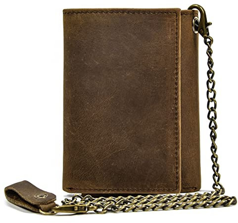 newsbirds Portafoglio Uomo Vera Pelle Piccolo a Tre Ante Portafogli con Catena, 9 Porta Carte di Credito, Portafoglio Pelle Uomo con Tanti Scomparti Uomo Piccoli il contante di Credito, Marrone