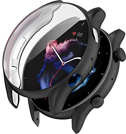 AISPORTS 2 Stück Bumper Case Kompatibel mit Amazfit GTR 3/3 Pro Displayschutzfolie, Weiches TPU Silikon Uhrengehäuse Stoßfest Kratzfest Vollständige Abdeckung Schutzhülle für Amazfit GTR 3/3 Pro