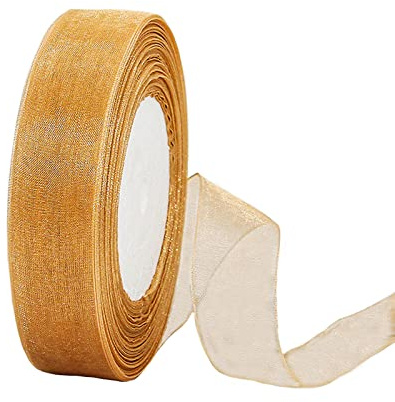 45m Organzaband Khaki 20mm Breit Chiffo Geschenkband,Transparentes Organza Bänder Chiffonband Schleifenband Dekoband Geschenkverpackung Deko Band Tüllband für Weihnachten Hochzeit Taufe Geburtstag
