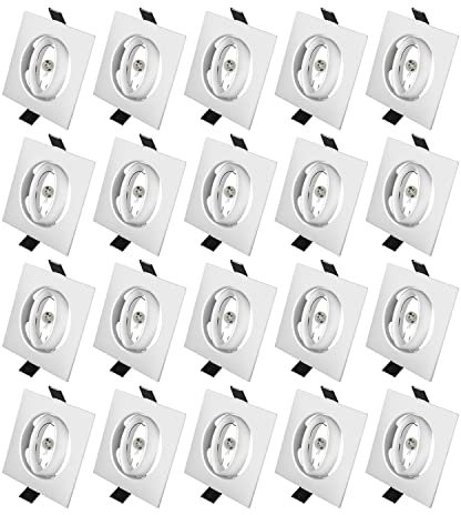 Yiahin Einbaustrahler GU10 Set, Schwenkbar led spot einbaurahmen Eckig Matt Weiß, Einbauleuchte Einbaurahmen Optik, Inkl. GU10 Fassung für LED oder Halogen Leuchtmittel, 20 Stück