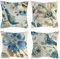 OCEUMACO Leinen Kissenbezug 50x50 Blau Blumen Vogel Kissenhülle 4er Set Quadratisch Dekokissen Sofakissen Bezug für Couch Frühling Vögel Muster Kissen Kissenbezüge Deko Zierkissen Couchkissen