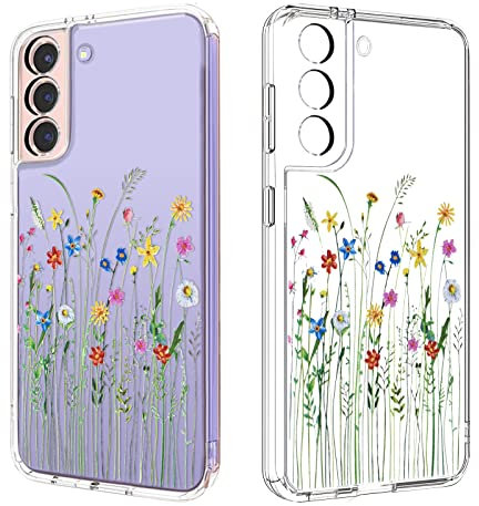 Elegant Blumen Muster Hülle für Samsung Galaxy S21 FE 6.4 Zoll, Transparente Leichtgewicht Weiche Silikon Hybrid-Schutz Handyhülle für Samsung Galaxy S21 FE 5G mit Kameraschutz, Rutschfest Kratzfeste