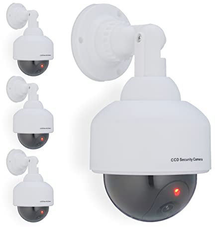 Relaxdays Kamera Dummy, blinkendes LED-Licht, innen & außen, Einbrecher Abschreckung, Überwachungskamera Attrappe, weiß, 1 Stück