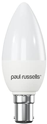 paul russells LED Candle – Small Bayonet Fitting Dimmable Light, 5.5W B15 C37 LED Bulbs, 40w Equivalent, 6500K Daylight, Dimmer SBC Energy Saving Ceiling Lightsbulbs, Pack of 1