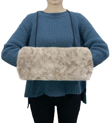 SwirlColor Manchon de Fourrure Fausse, Portable Elégant Kaki manchon Chauffe Main avec Cordon de Cou et Poche Zippée pour Réchauffer les Mains en Hiver avec Crochet