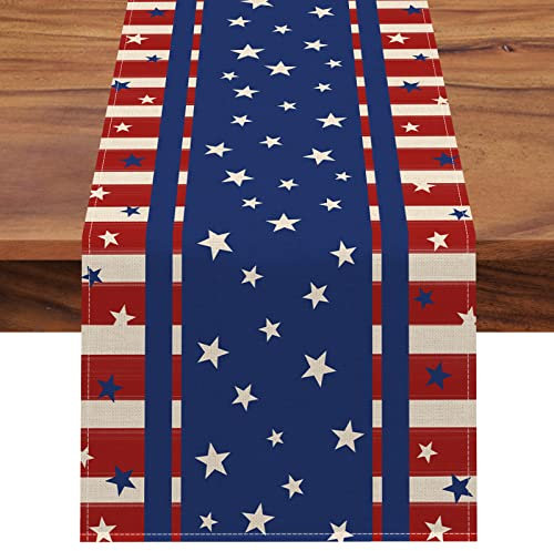 Seliem 4. Juli Amerika Sterne Streifen patriotischer Tischläufer, rot-blau, amerikanischer Unabhängigkeitstag, Küche, Esstisch, Dekoration, Sommer, Arbeitstag, USA, Heimdekoration, Partyzubehör, 33 x