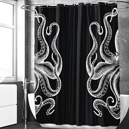 Berkin Arts Badezimmer Duschvorhang-Set 180 x 180 cm Wasserdichtes Polyester mit Haken Moderne Europäische Tintenmalerei In Schwarze Tentakel Gewickelt Kraken-Tentakel