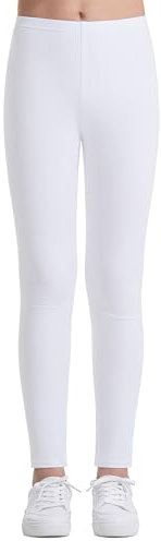 Auranso Leggings Mädchen Sport Baumwolle Kinder Hosen Lange Blickdicht 152-158 Weiß