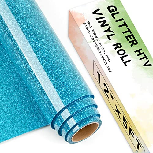 Lya Vinyl Glitter Heat Transfer Vinyl, 12 x 5ft Sky Blue HTV Vinyl for Cricut,Silhouette Cameo, Glitter Iron on Vinyl for Cloth, Hat, Fabric