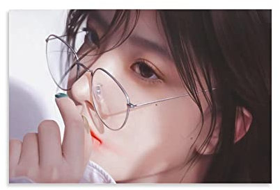 flechr Gafas asiáticas de pelo negro ojos negros mujer cara topos lienzo pintura póster arte pared arte arte arte impresión imagen decoración moderna 12 x 18 pulgadas (30 x 45 cm)