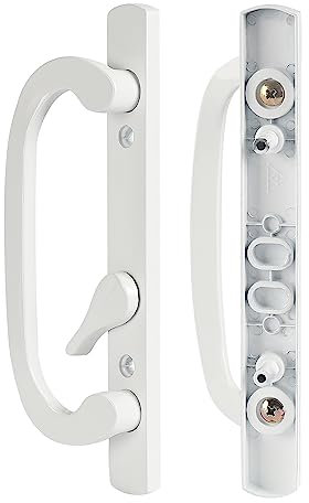 MaxxGeek Schiebetürgriff-Set für Terrassentüren, nur mit Zinkdruckguss, I/E-Ziehen, versetzter Daumenknauf, passend für 4,8 cm bis 4,5 cm große Türstärke, 8,5 cm Lochabstand, ohne Hand, Weiß