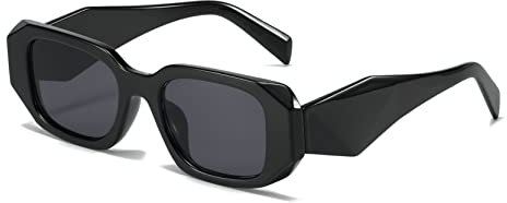 OSAGAMA Retro Sonnenbrille Rechteckige Chunky Brille UV Schutz für Damen Herren (Schwarz/Grau-N)