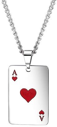 Generisch Edelstahl Kette Anhänger Herz Pik Ass Poker Dog Tag Damen Herren Halskette Spielkarte Schmuck