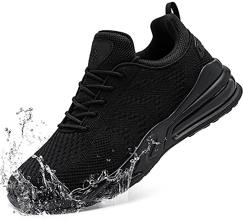 LARNMERN Men Non Slip Work Sneakers Water Resistant Food Service Zapatos Trabajo Antideslizantes Walking Shoes Waterproof Shoes Slip-on, Black 9.5