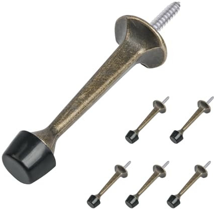 HOMOTEK 6 Pack Heavy Duty Solid Rigid Door Stop with Soft Rubber Tip, Zinc Die Cast Door Stopper Protect Wall & Door,Antique Brass