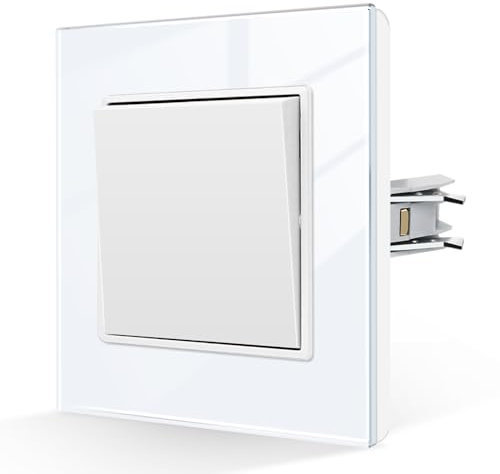 CNBINGO LichtscCNBINGO Lichtschalter Unterputz,Modern Lichtschalter Schwarz Glas Wechselschalter mit Steckklemme,1 Fach 2 Weg,Weiß