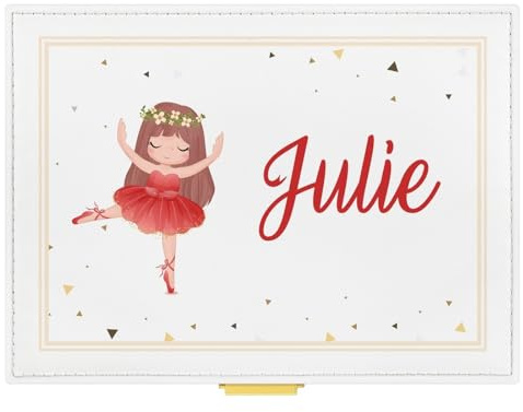Maverton Boîte à Bijoux à personnaliser, Cadeu fille, Coffre à trésors | À 3 niveaux avec miroir intérieur, avec votre personnalisation, pour bébé, baptême, premier anniversaire, ballerine