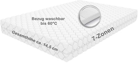Crownmiller Matratze Lord 140x200 cm mittel, 7-Zonen, ca.14,5 cm hoch, Bezug waschbar bis 60 Grad, Oeko-TEX® 100