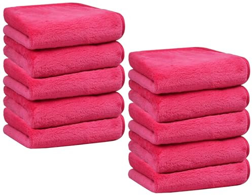 10 Pack Face Cloths Make Up Remover Cloths Microfibre Face Wipes Reusable Makeup Remover Cloth Ultra Soft Flannel Facial Cleansing Wipes 20x20CM Rose