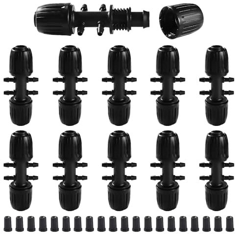 VooGenzek 10 Stücke Barbed Tee-Anschluss, 6-Wege Barbed Garten Schlauch Verbinder, Barbed Bewässerung Connector für 13/16 mm bis 4/7 mm, Gartenbewässerung Wasser Divider für Garten, Rasen, Schwarz