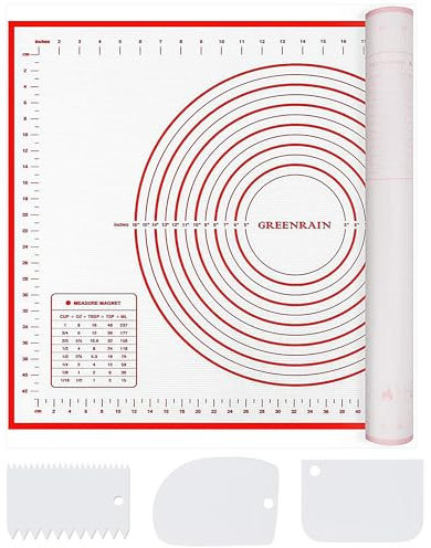 Tapete Silicona Horno con 3 Raspador, Tapete de Silicona para Amasar 70x 50, Antiadherente Alfombrilla Hornear Reutilizable Baking Mat, Tapete de Repostería de Silicona Para Masa Fondant Pizza (Rojo)