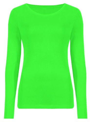 Hamishkane Ladies Long Sleeve Round Neck Plain Casual Basic Stretchy Fitted Womens T-Shirt Top Neon Green