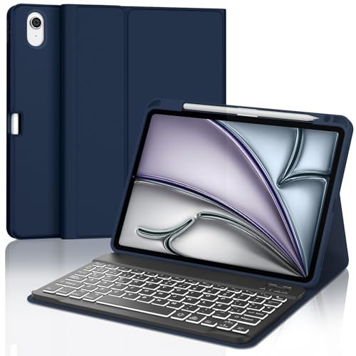 IVEOPPE Funda Teclado iPad Air 11 (M2 2024/M3 2025), Cover Teclado Español Ñ Retroiluminación Bluetooth Magnética Desmontable para iPad Air M2 2024/M3 2025 11 Pulgadas, Azul Oscuro