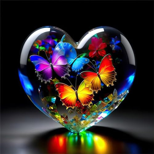 HEIBAGO 5D Diamond Painting Für Erwachsene, Schmetterling Rhinestone Embroidery Diamant Painting Set, DIY Full Drill Diamant Malerei Kits Herz Diamond Art Bilder Für Anfänger, Home Dekor 30 * 30cm