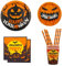 Eledreme Halloween Geschirr Set - 10 Sätze Kürbis Deko Tischdeko, Inklusive Pappteller, Pappbecher, Servietten, Strohhalme für Party Dekoration