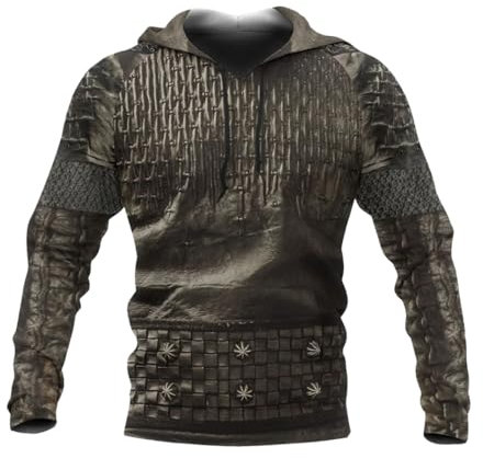 FULBHPRINT Unisex Langarm-Kapuzenpullover, mittelalterliches Rüstungsmuster, 3D-Druck, Kirchenwache, Harajuku, lässiger Pullover, 04-L1273, XL
