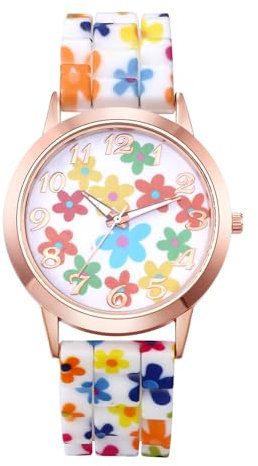 Avaner Uhren Damen Silikon Armband: Blumen Damenuhr Böhmische Silikonarmbanduhr mit Arabischen Ziffern Analog Quarz Uhr als Geschenke für Frauen Mädchen
