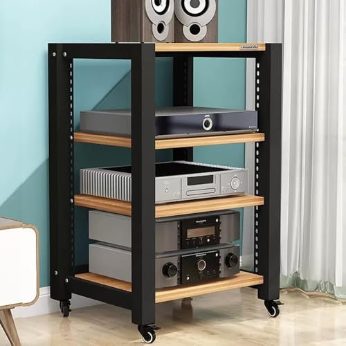 ZIUSFAC Stereo-Receiver Regal AV-Medienständer HiFi Ständer Audioständer Plattenspieler Regal 2/5-stöckiges Audio Schrank CD-Player Entertainment-Center Rack(Walnut,4 Tier)