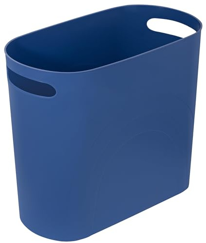 rejomiik Small Bathroom Trash Can, 3.5 Gallon Slim Garbage Can, Blue | Plastic Waste Basket with Handles for Bathroom, Bedroom, Dorm, Kitchen, Office and Narrow Spaces