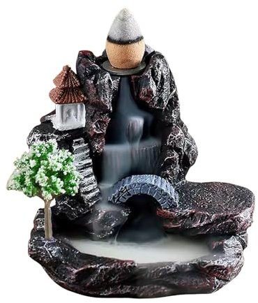 Brûleur d'encens cascade - Porte-encens à refoulement - Brûleur d'encens en céramique - Cône de fumée de fontaine, aromathérapie, ornement, décoration d'intérieur pour intérieur en bois de santal,