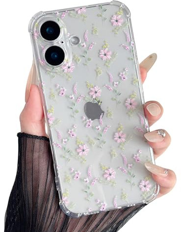 ZTOFERA Case for iPhone 16, Transparent Clear Soft TPU Case with Flower Pattern, Ultra Slim Anti-scratch Silicone Gel Protective Bumper Cover for iPhone 16 (6.1) - Pink Flower