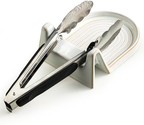 Ceramic Spoon Rest for Countertop Heat-Resistant Spoon Rest for Stove Top Kitchen Gadgets & Kitchen Utensils Holder White